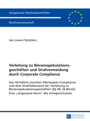 cover image of Verleitung zu Boersenspekulationsgeschaeften und Strafvermeidung durch Corporate Compliance